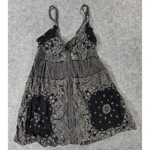 Blue Plate Womens Bubble Dress Top Tank Shirt Bandana Black White Boho Y2K XL